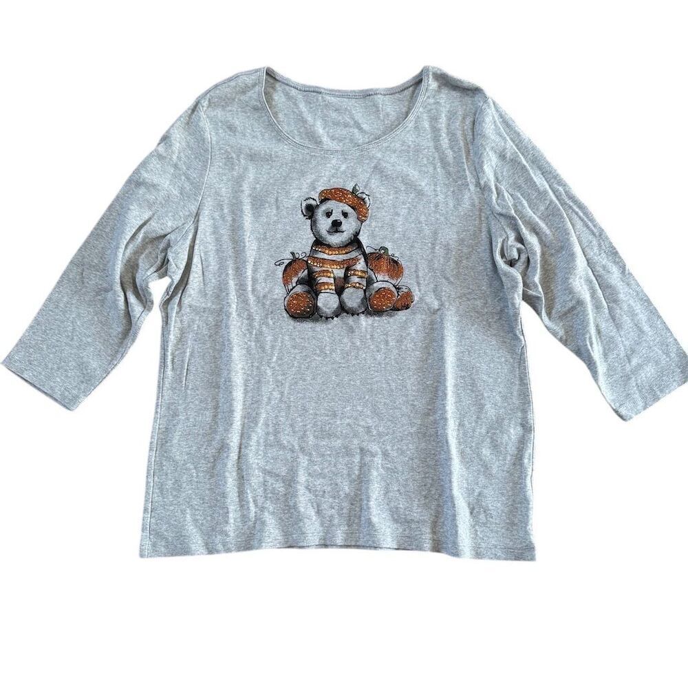 Karen Scott Halloween Pumpkin Bear Long Sleeve Shirt Size XL